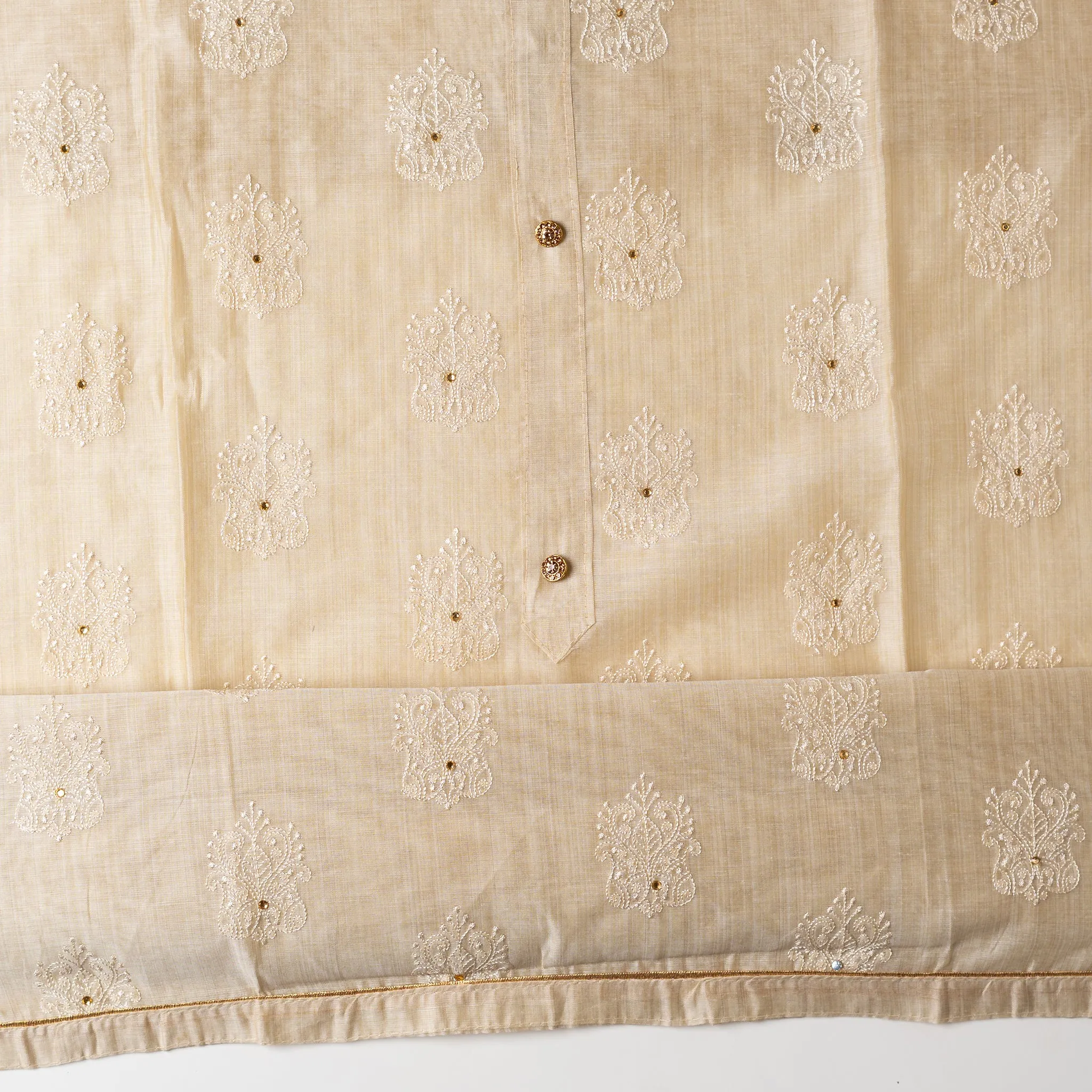 Chanderi Silk Functional Wear Dress Material (Ivory)