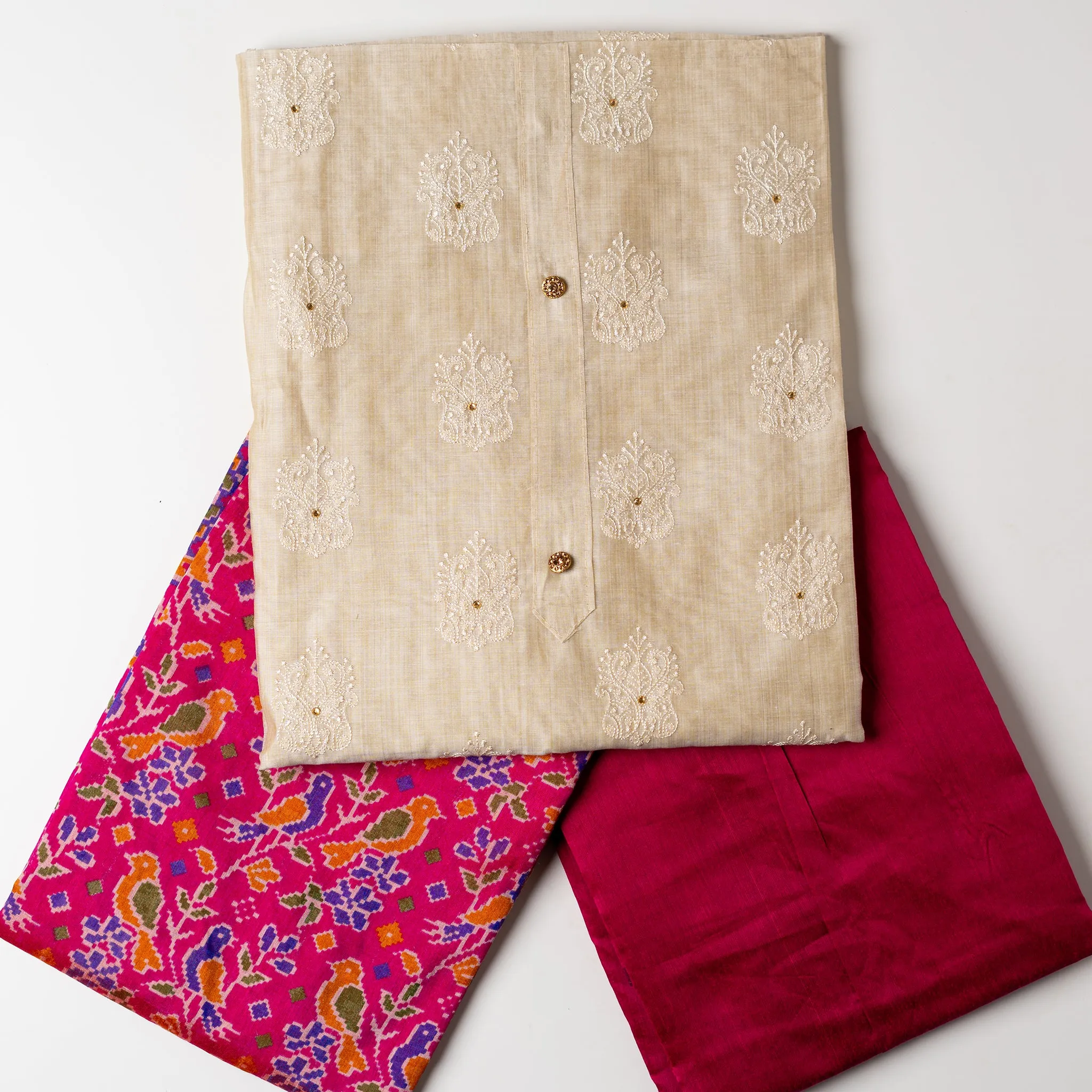 Chanderi Silk Functional Wear Dress Material (Ivory)
