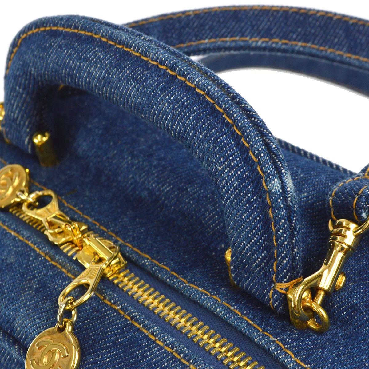 CHANEL 2way Cosmetic Vanity Shoulder Handbag Indigo Denim 66601