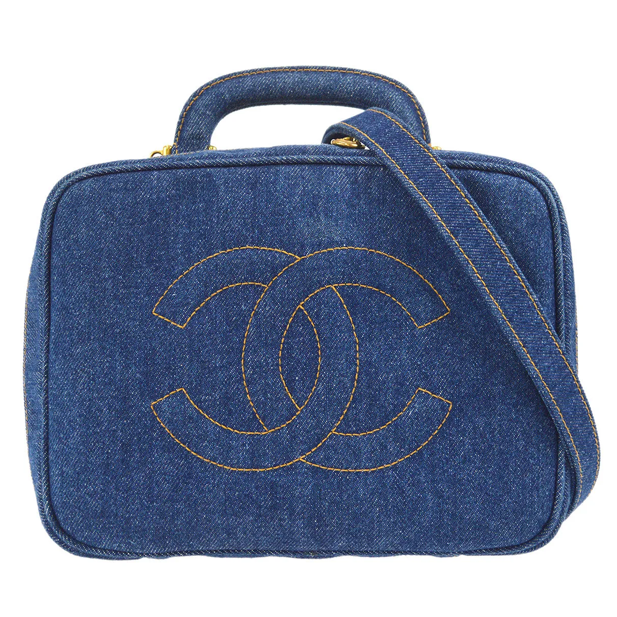 CHANEL 2way Cosmetic Vanity Shoulder Handbag Indigo Denim 66601