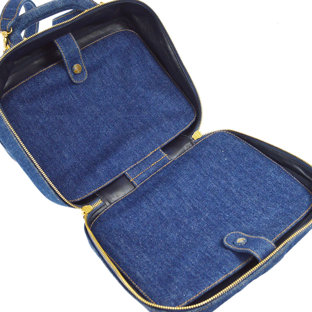 CHANEL 2way Cosmetic Vanity Shoulder Handbag Indigo Denim 66601
