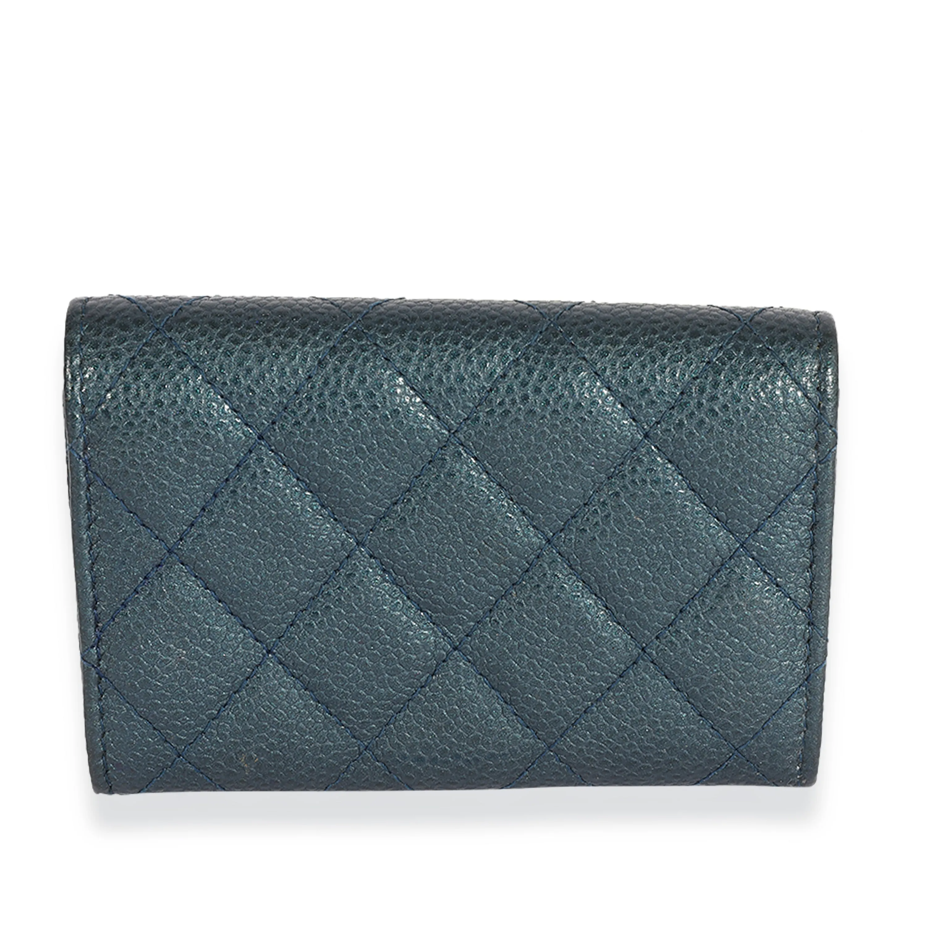 CHANEL Blue Quilted Caviar Flap Card Holder Wallet
