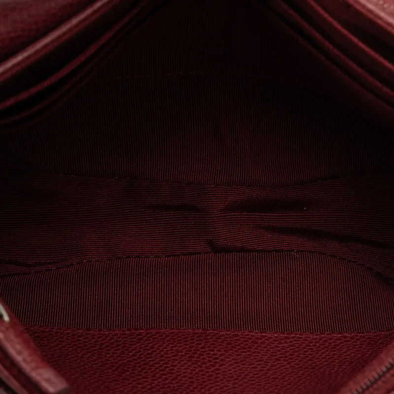 Chanel Coco Half Moon Chain Shoulder Bag Wine Red Silver Caviar S  CHANEL