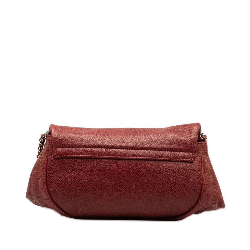Chanel Coco Half Moon Chain Shoulder Bag Wine Red Silver Caviar S  CHANEL