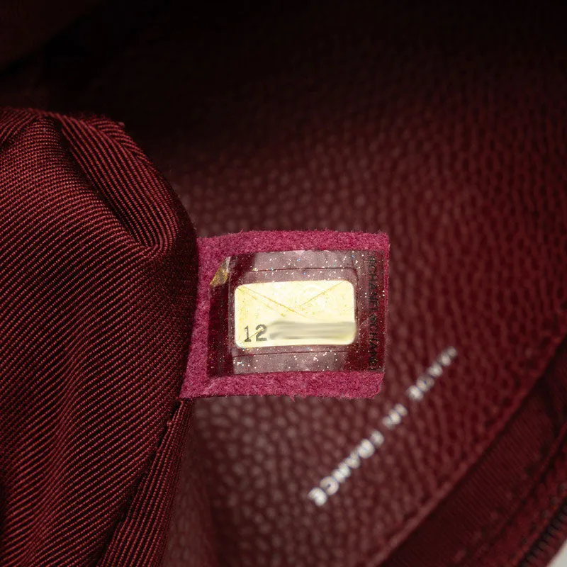 Chanel Coco Half Moon Chain Shoulder Bag Wine Red Silver Caviar S  CHANEL