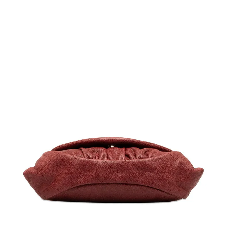 Chanel Coco Half Moon Chain Shoulder Bag Wine Red Silver Caviar S  CHANEL