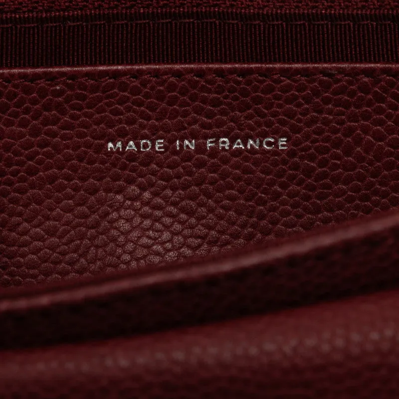 Chanel Coco Half Moon Chain Shoulder Bag Wine Red Silver Caviar S  CHANEL