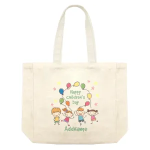 Children's Day Gift Series Four Cute Children With Balloons Addname Shopping Bag