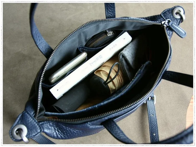 Classic Womens Dark Blue Leather Shoulder Handbag Womens Fashion Work Navy Handbag Purse Crossbody Purse for Ladies