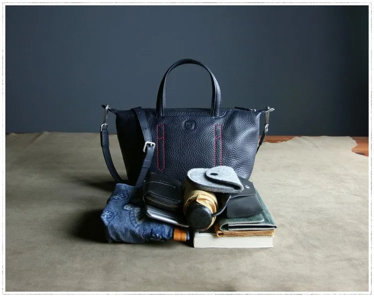 Classic Womens Dark Blue Leather Shoulder Handbag Womens Fashion Work Navy Handbag Purse Crossbody Purse for Ladies
