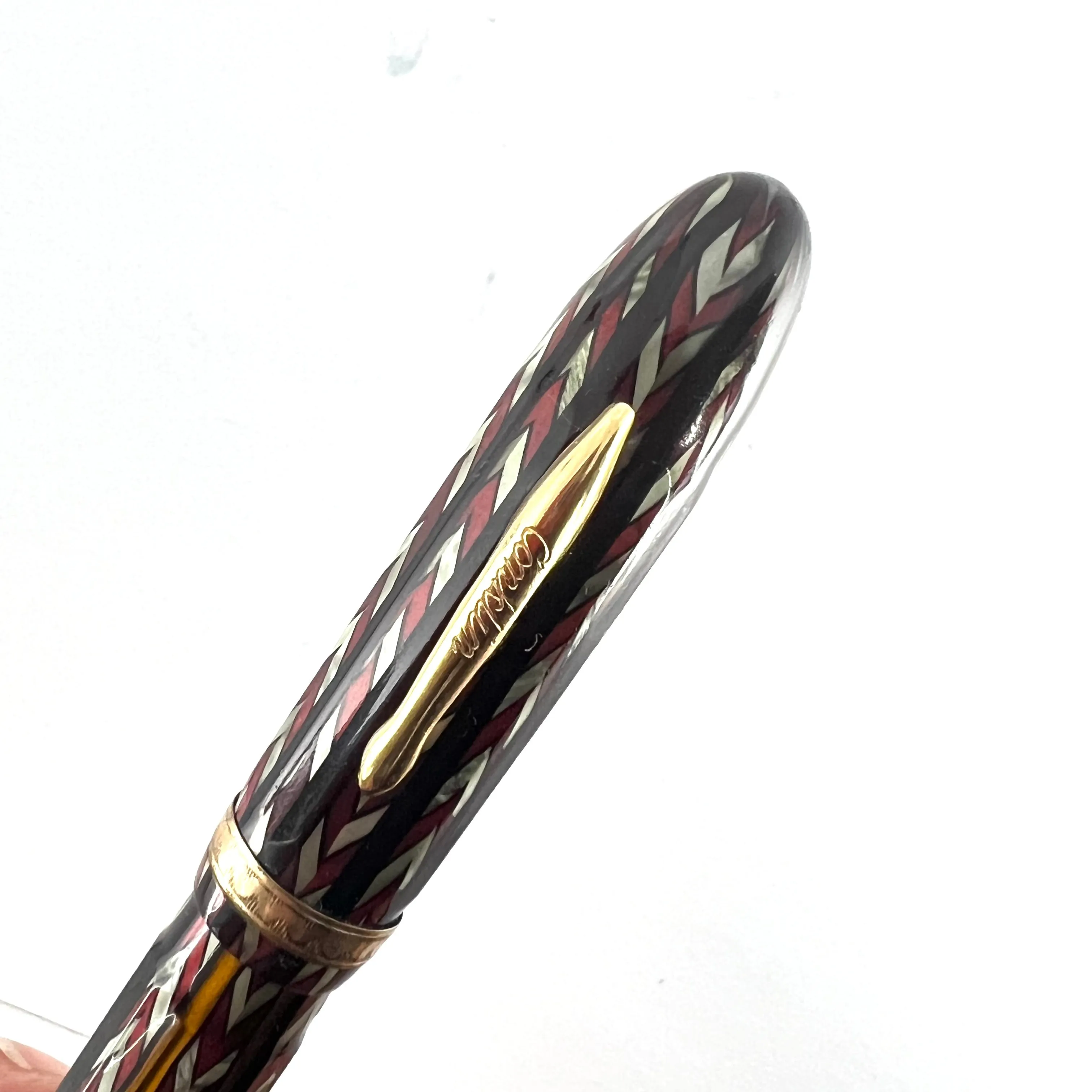 Conklin Nozac 7M Word Gauge Herringbone Silver/Red Fountain Pen - RARE!