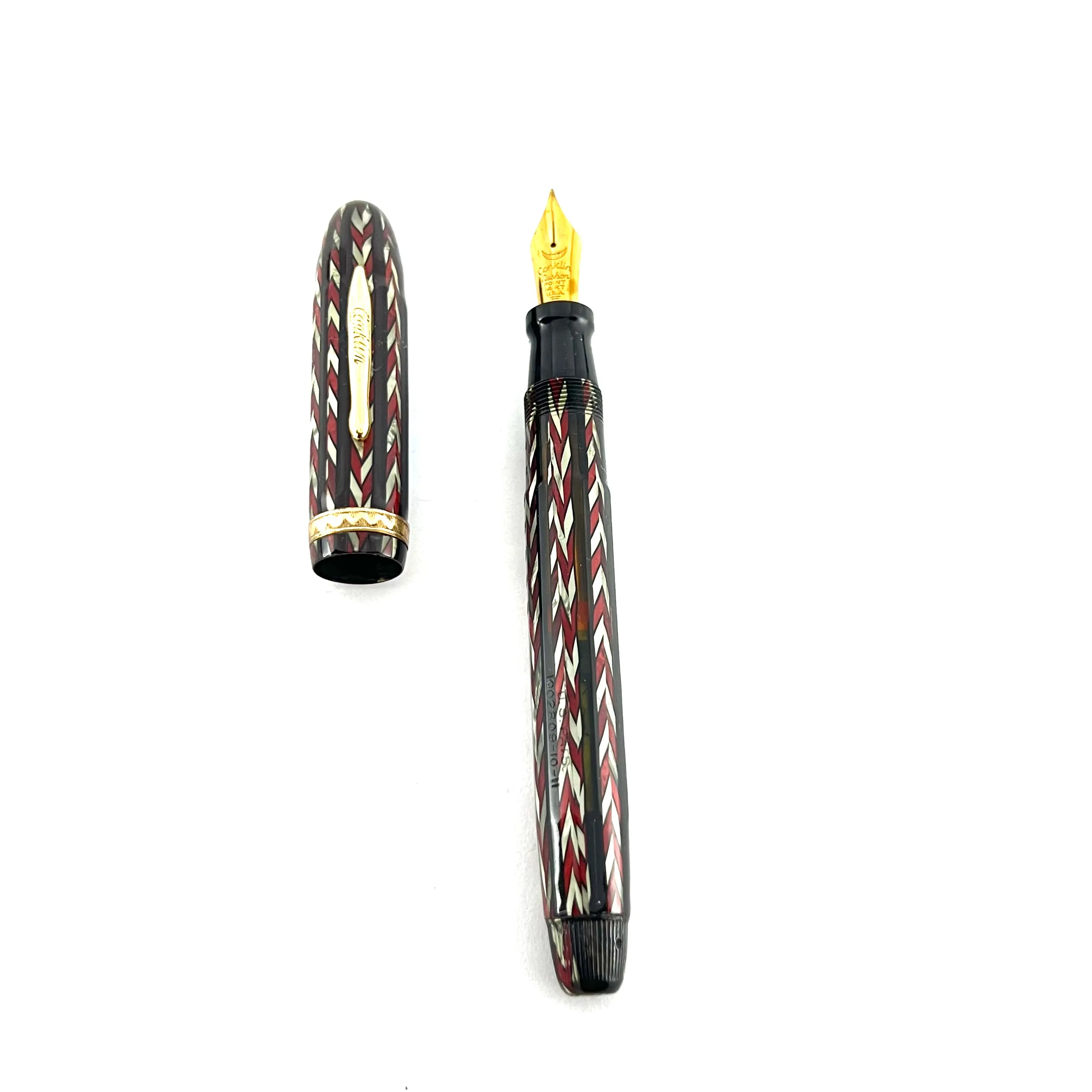 Conklin Nozac 7M Word Gauge Herringbone Silver/Red Fountain Pen - RARE!
