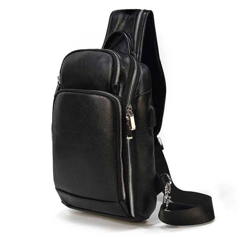 Cowhide Leather Cross Body Sling Bag with USB Port