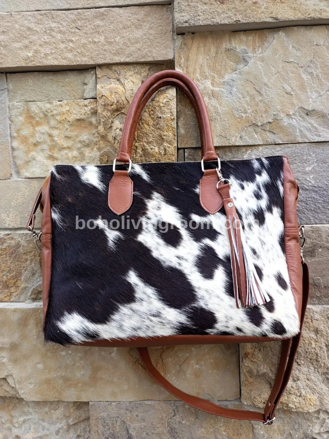 Cowhide Tote Purse Dark Tricolor