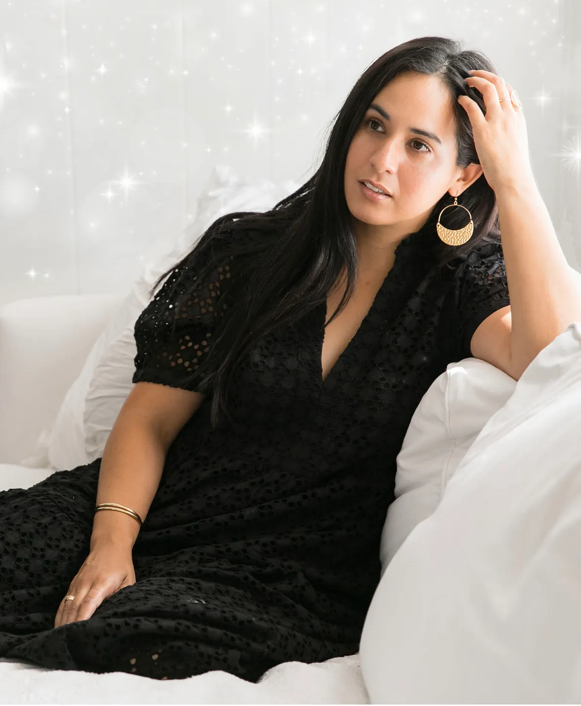 Crescent Moon Leather Earrings in Midnight