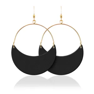Crescent Moon Leather Earrings in Midnight