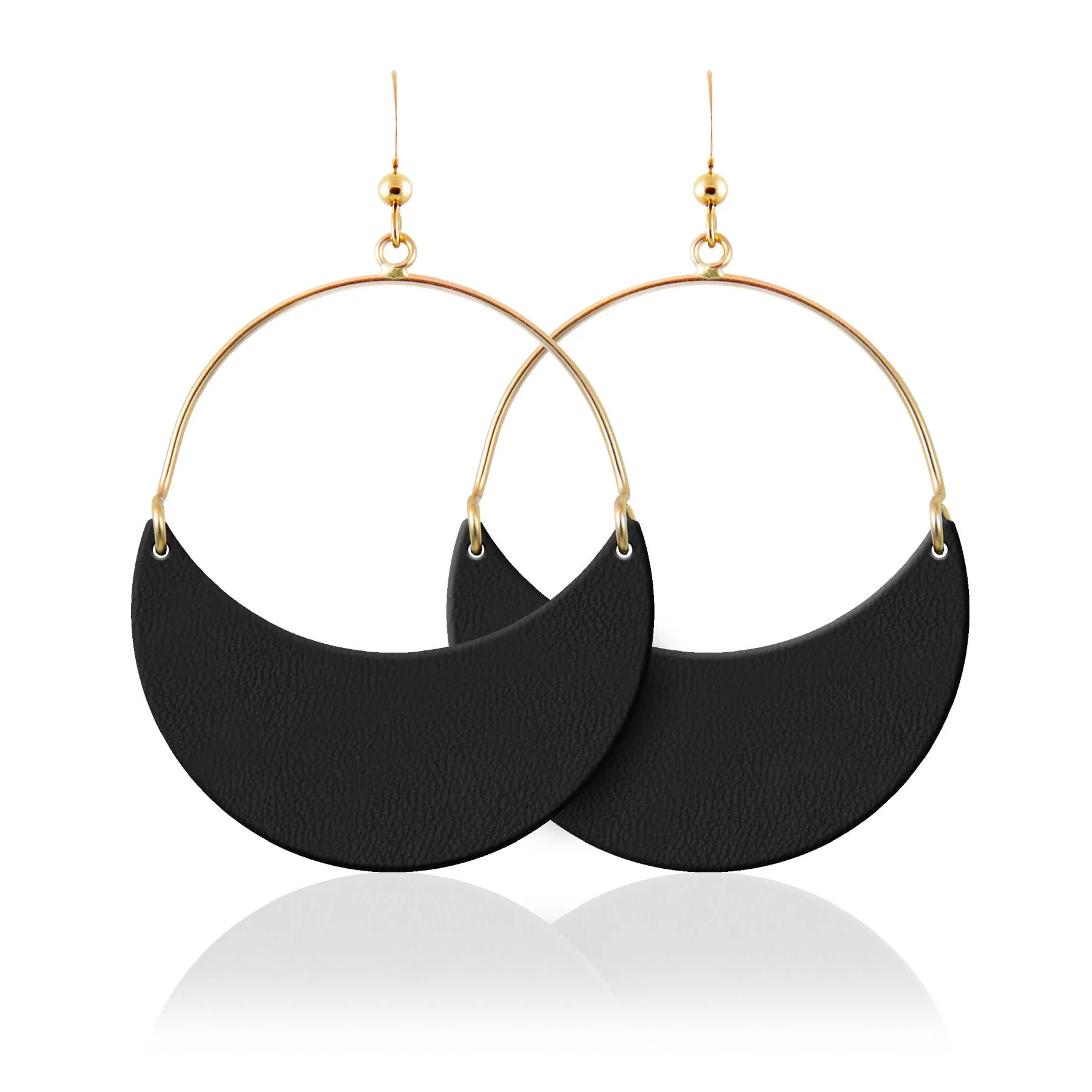 Crescent Moon Leather Earrings in Midnight