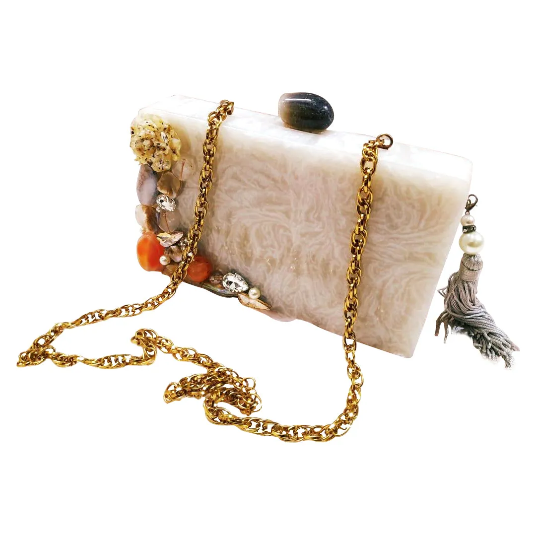 Crystal Flower Resin Clutch Bag