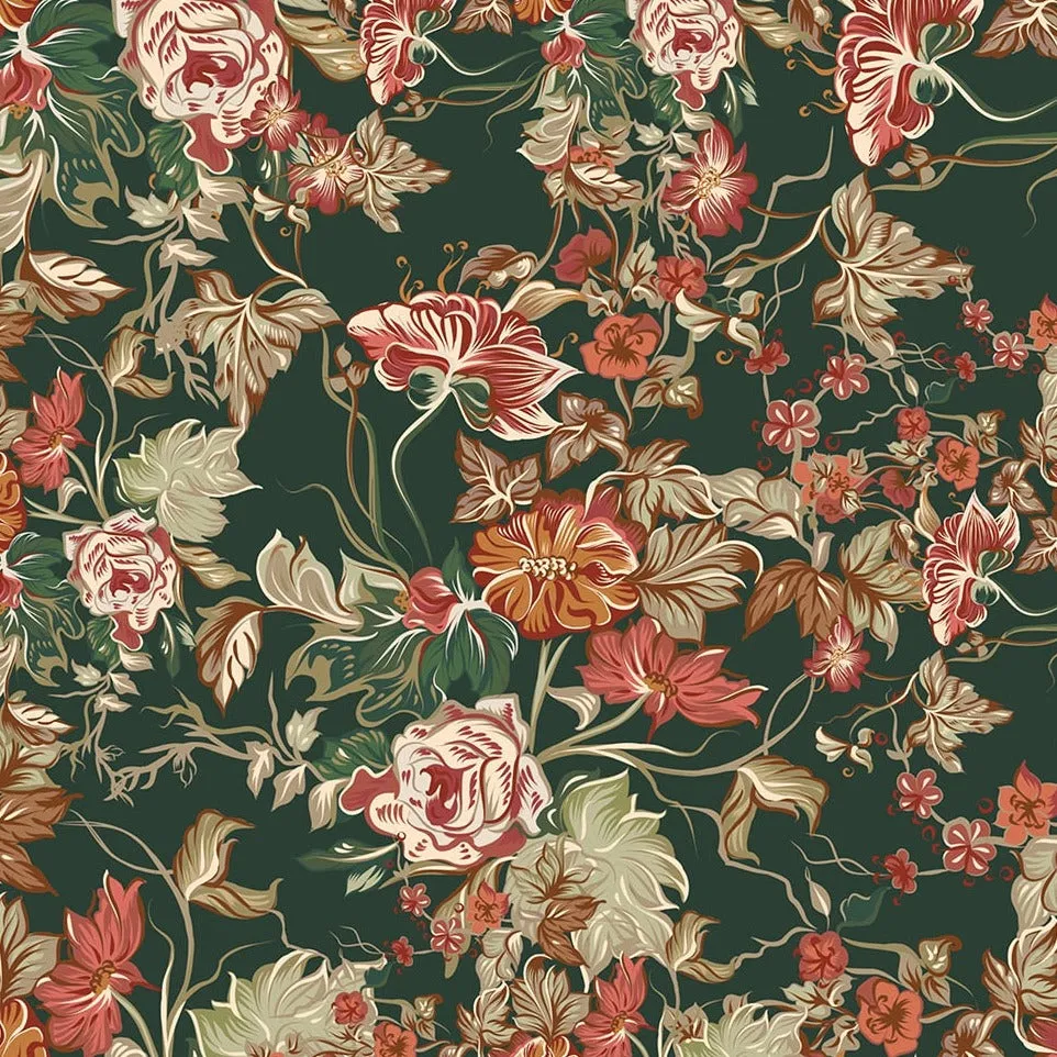 Custom Mural Wallpaper Vintage Green Idyllic Flowers (㎡)