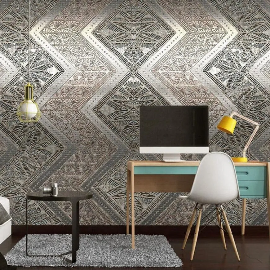 Custom Wallpaper Mural Modern Metal Effect Abstract Pattern (㎡)