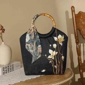 DEW silk scarf embellished embroidered tote bag
