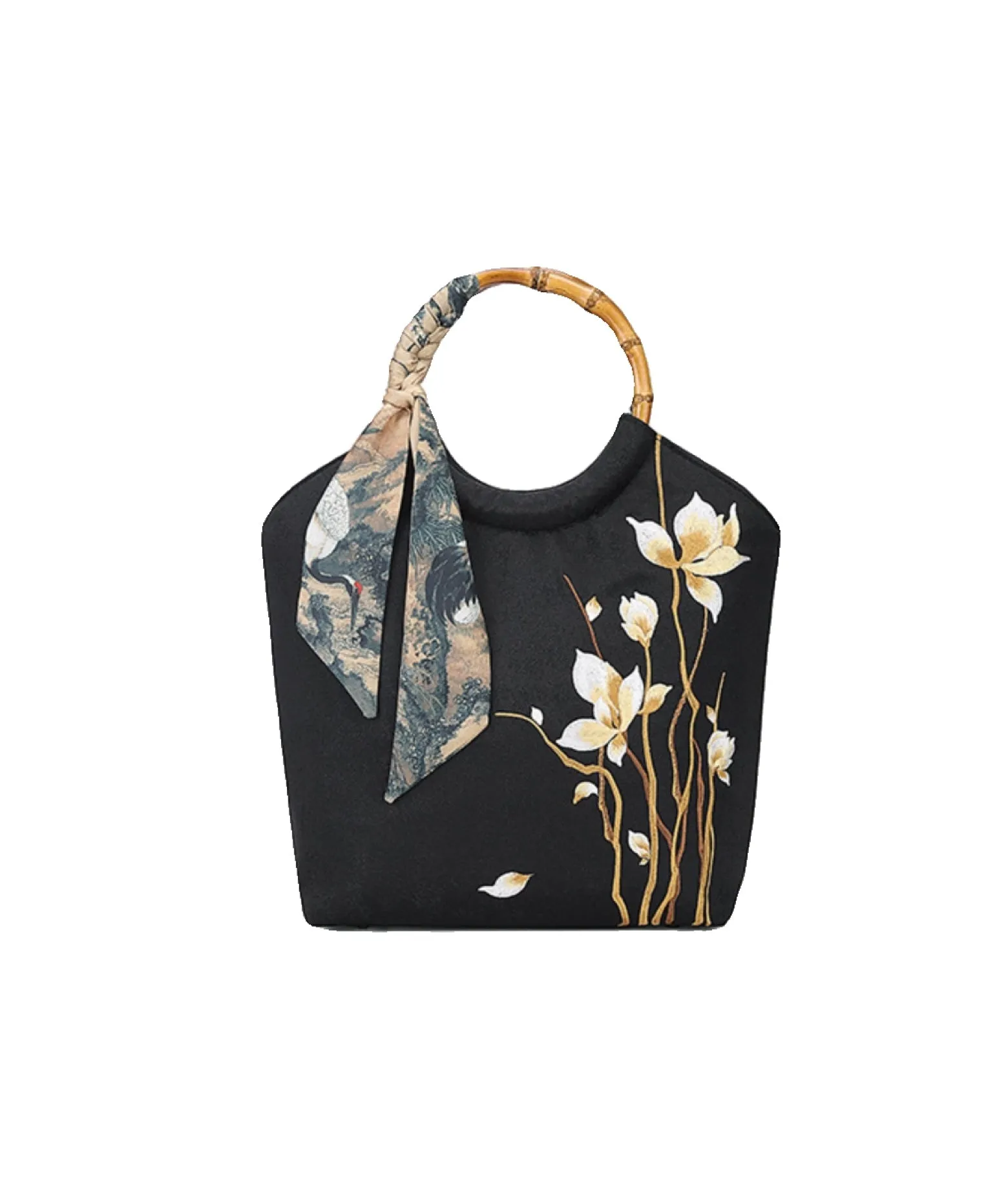 DEW silk scarf embellished embroidered tote bag