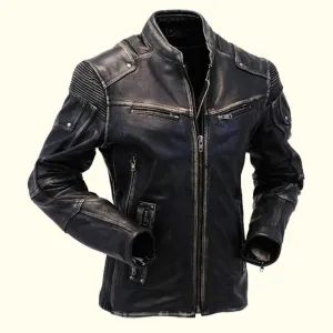 Distressed Leather Biker Jacket