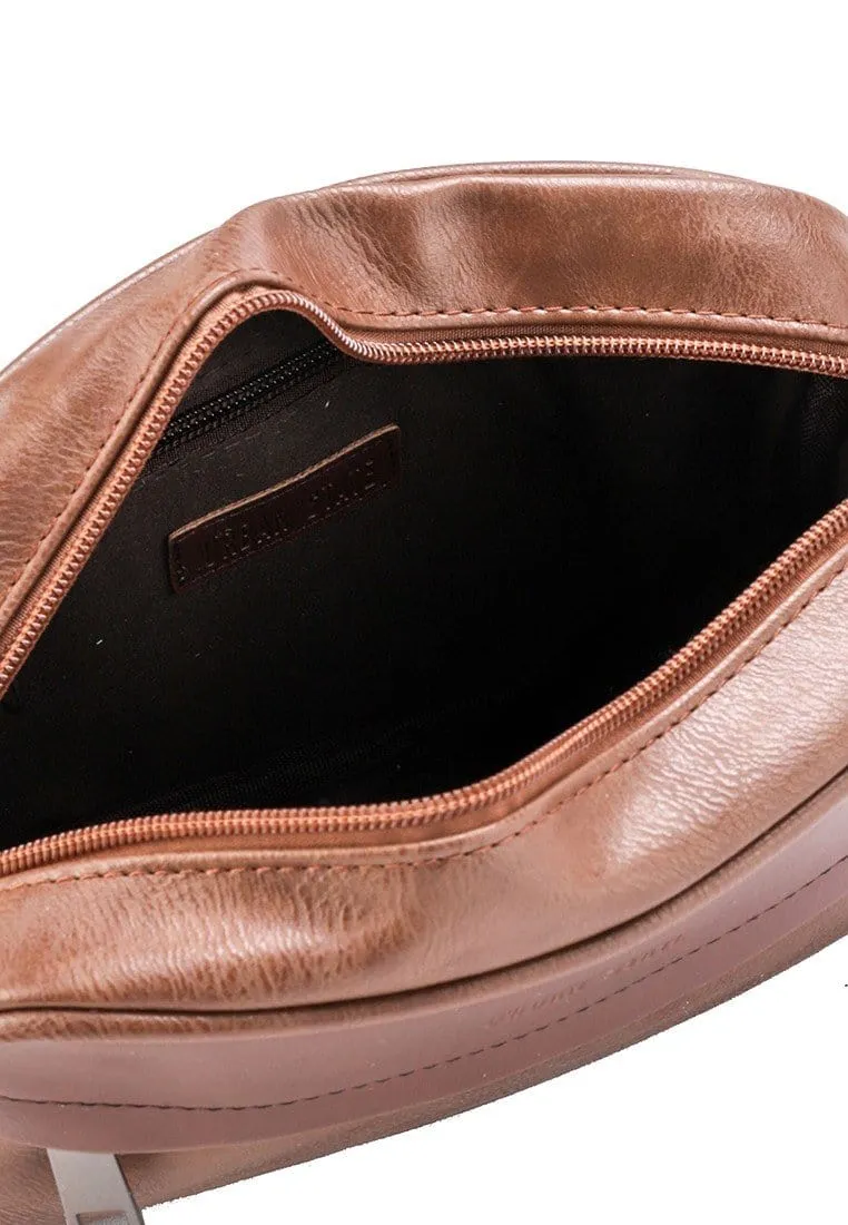 Distressed Leather Zipper Crossbody Bag - Camel