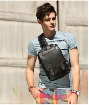DRACONITE CHEST BLACK CASUAL WATERPROOF PU LEATHER MESSENGER BAG