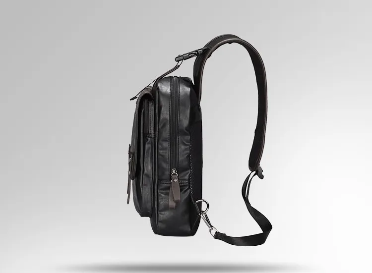 DRACONITE CHEST BLACK CASUAL WATERPROOF PU LEATHER MESSENGER BAG