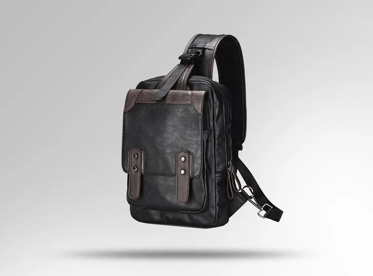 DRACONITE CHEST BLACK CASUAL WATERPROOF PU LEATHER MESSENGER BAG
