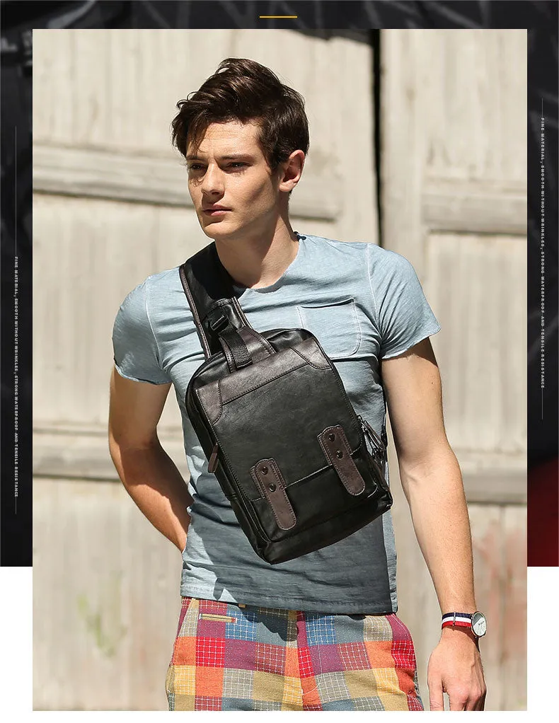 DRACONITE CHEST BLACK CASUAL WATERPROOF PU LEATHER MESSENGER BAG