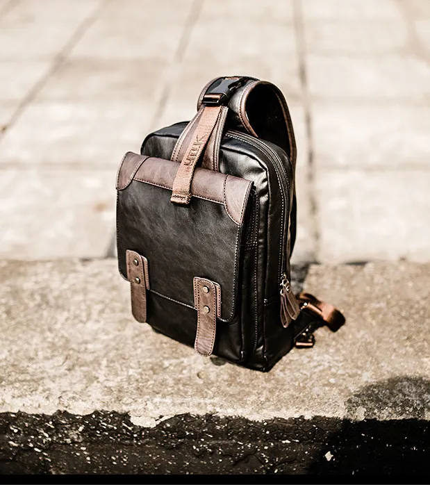 DRACONITE CHEST BLACK CASUAL WATERPROOF PU LEATHER MESSENGER BAG