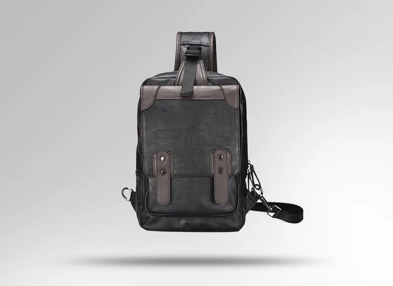 DRACONITE CHEST BLACK CASUAL WATERPROOF PU LEATHER MESSENGER BAG