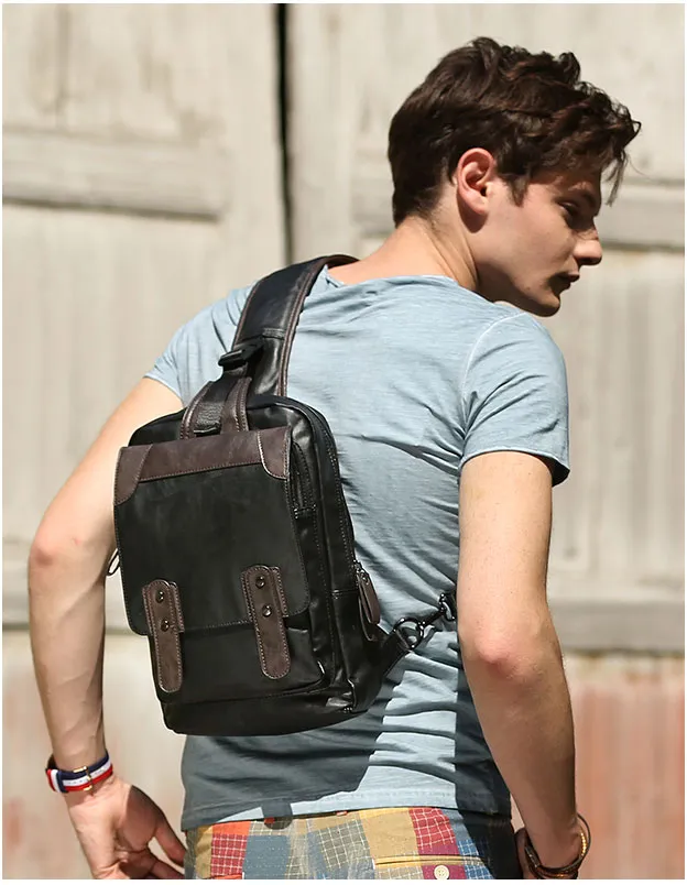 DRACONITE CHEST BLACK CASUAL WATERPROOF PU LEATHER MESSENGER BAG