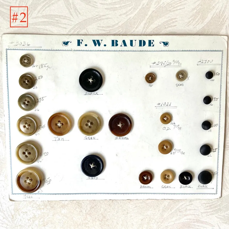 Fancy Button Salesman Sample Cards - F. W. Baude