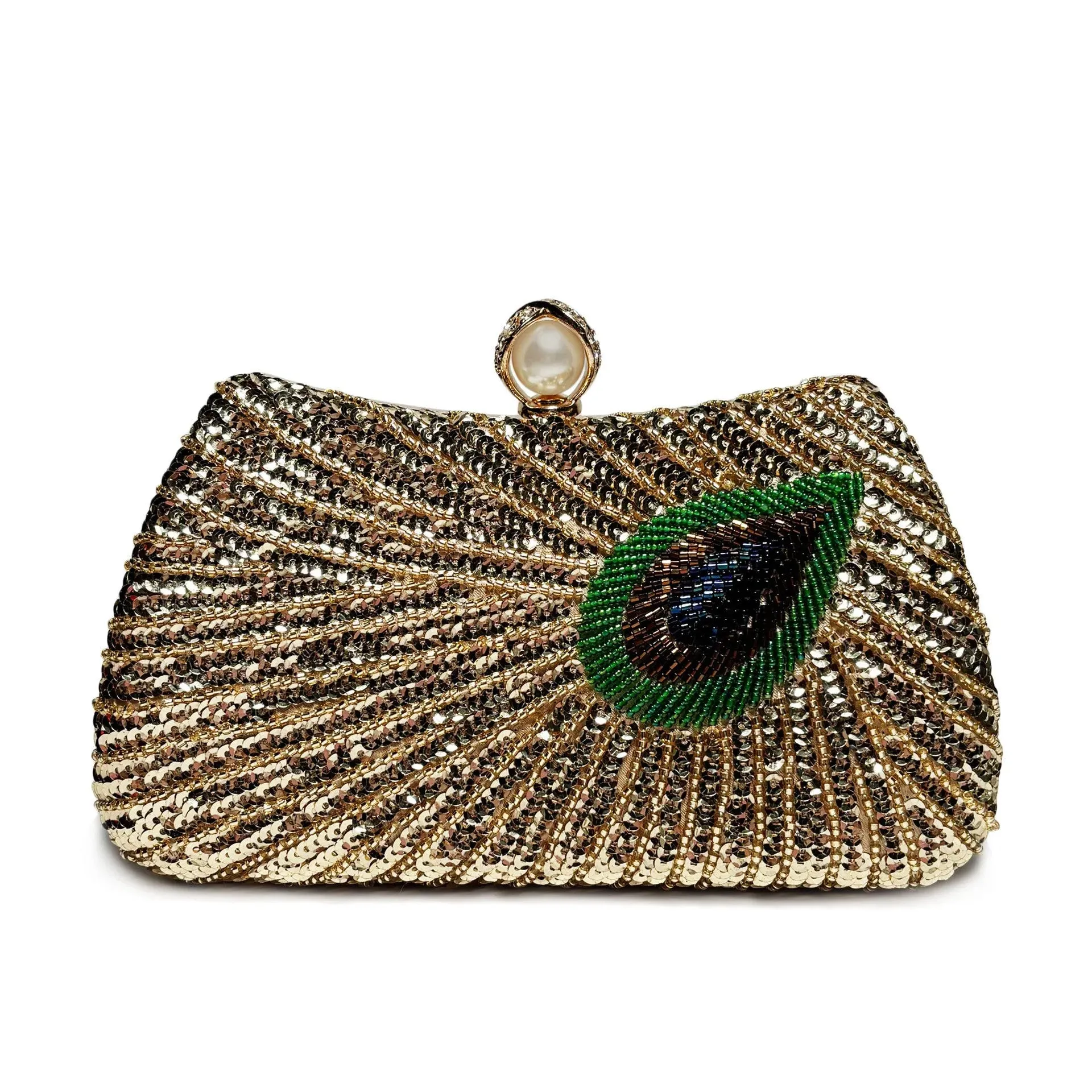 Feather Shoulder Bag Beaded Peacock Large Pearl