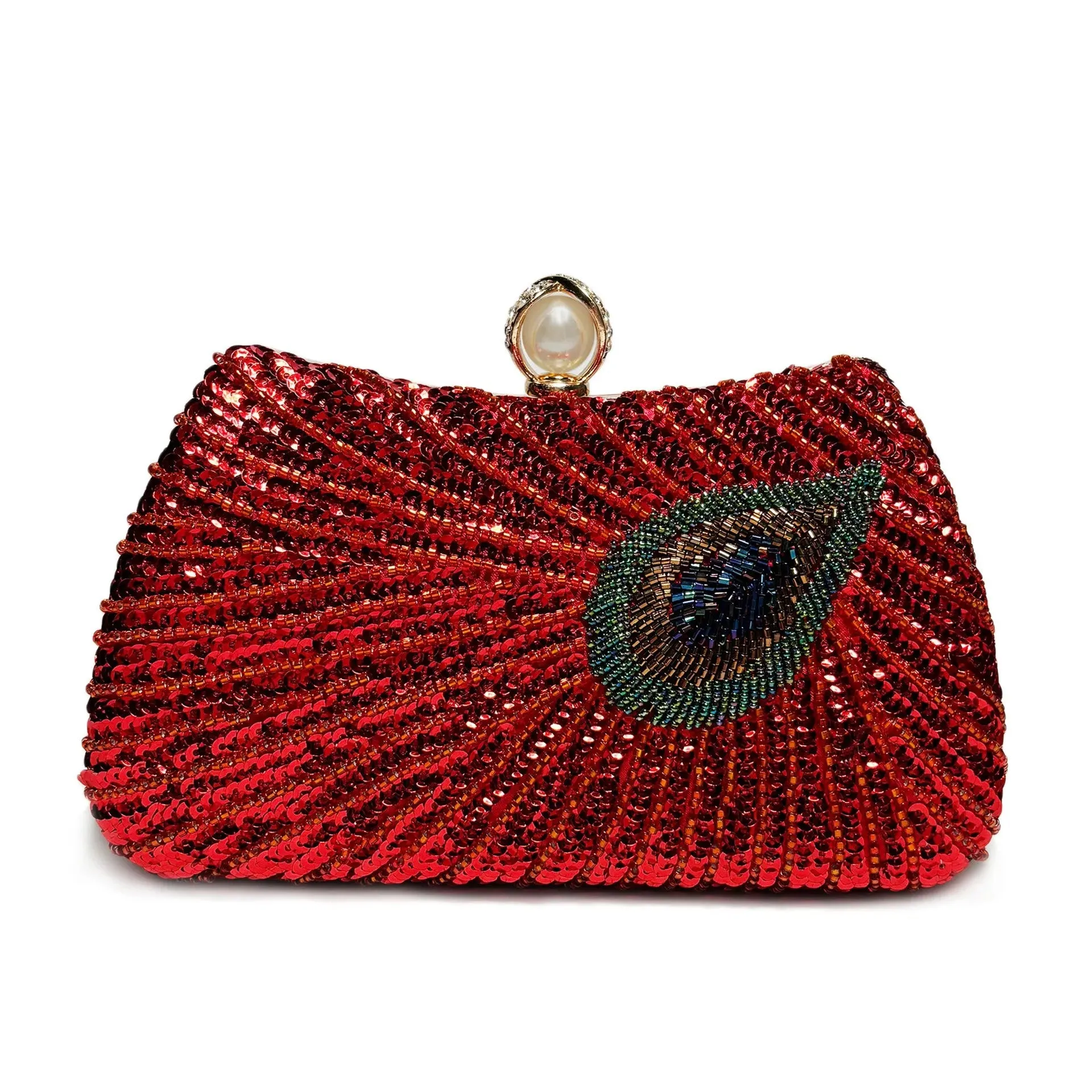 Feather Shoulder Bag Beaded Peacock Large Pearl