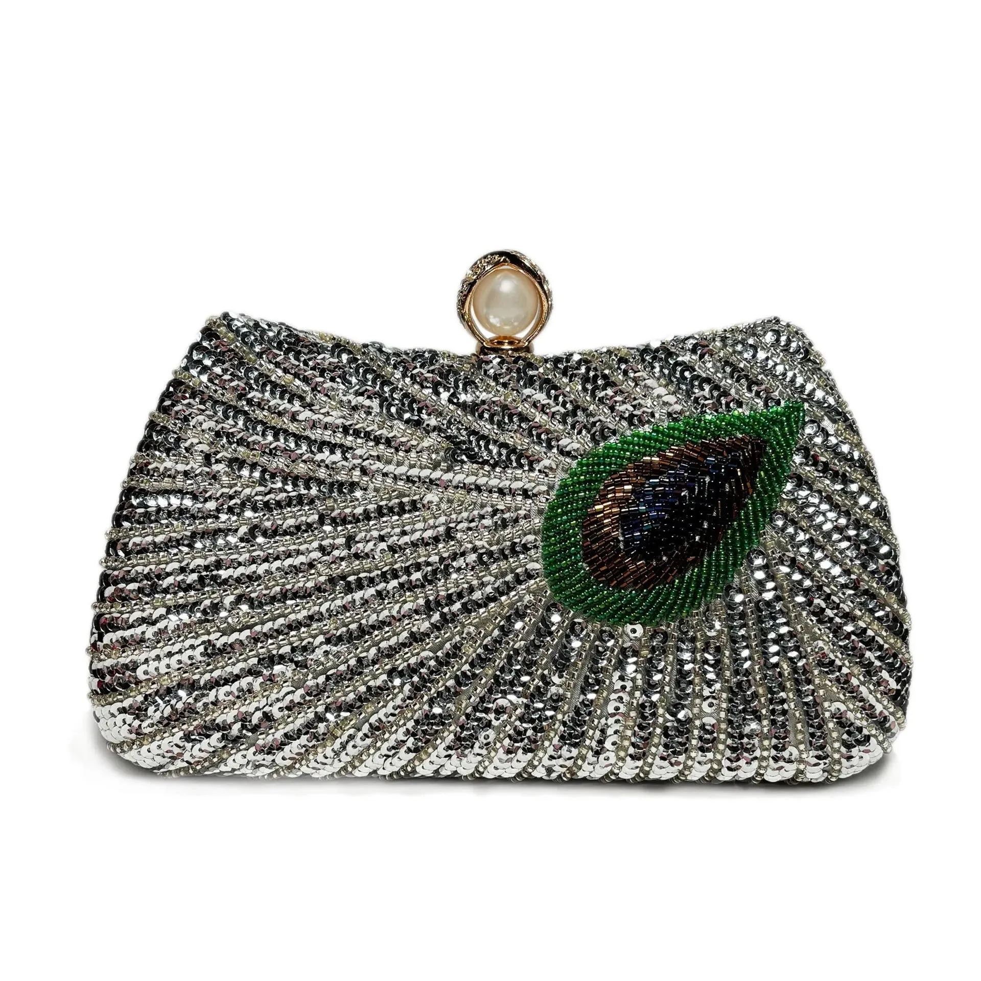 Feather Shoulder Bag Beaded Peacock Large Pearl