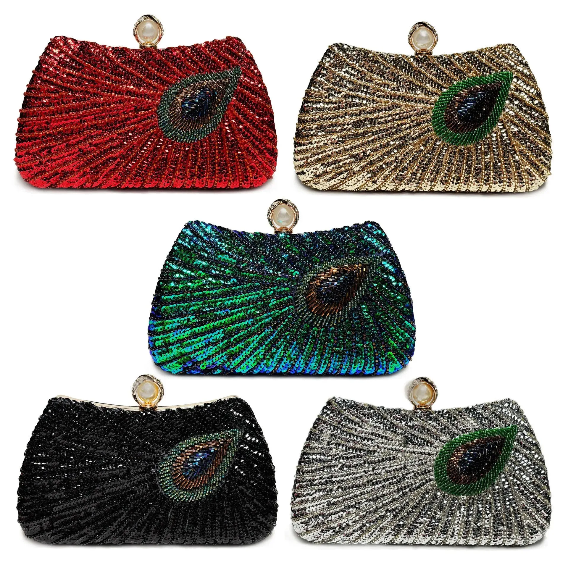 Feather Shoulder Bag Beaded Peacock Large Pearl