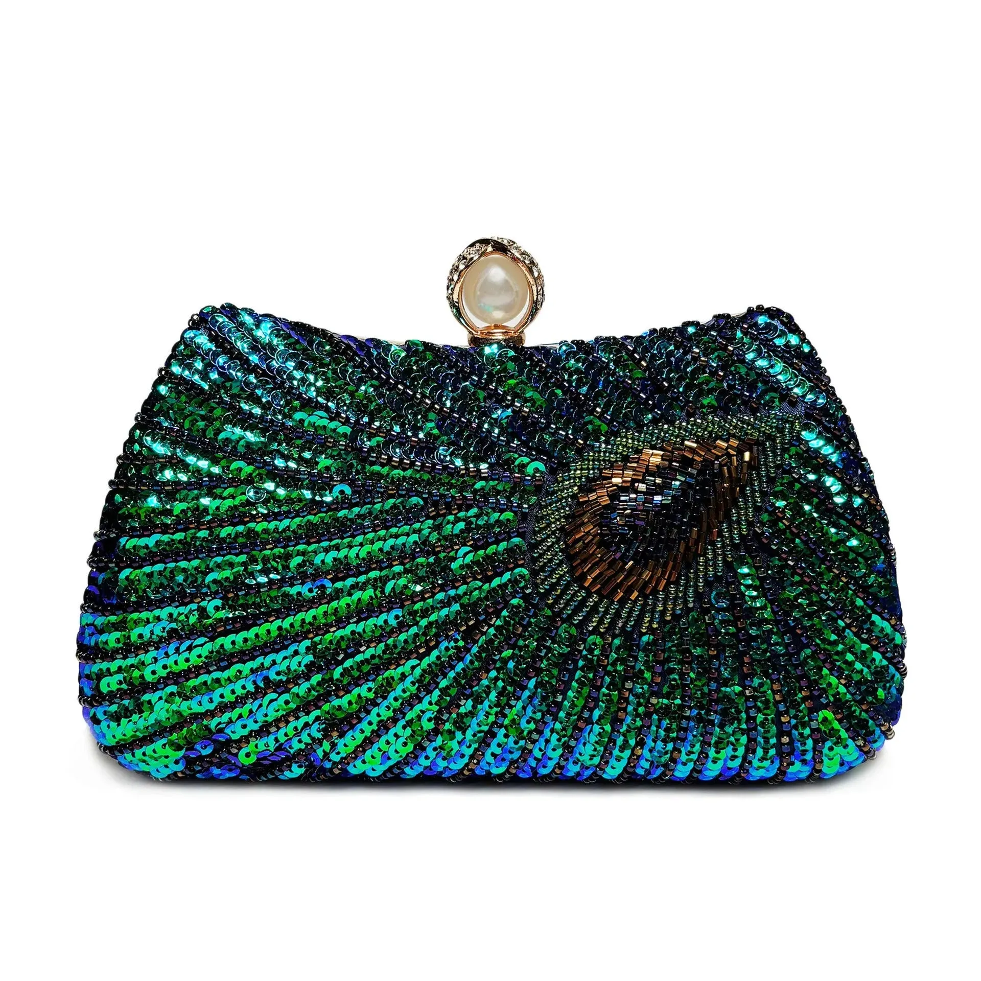 Feather Shoulder Bag Beaded Peacock Large Pearl