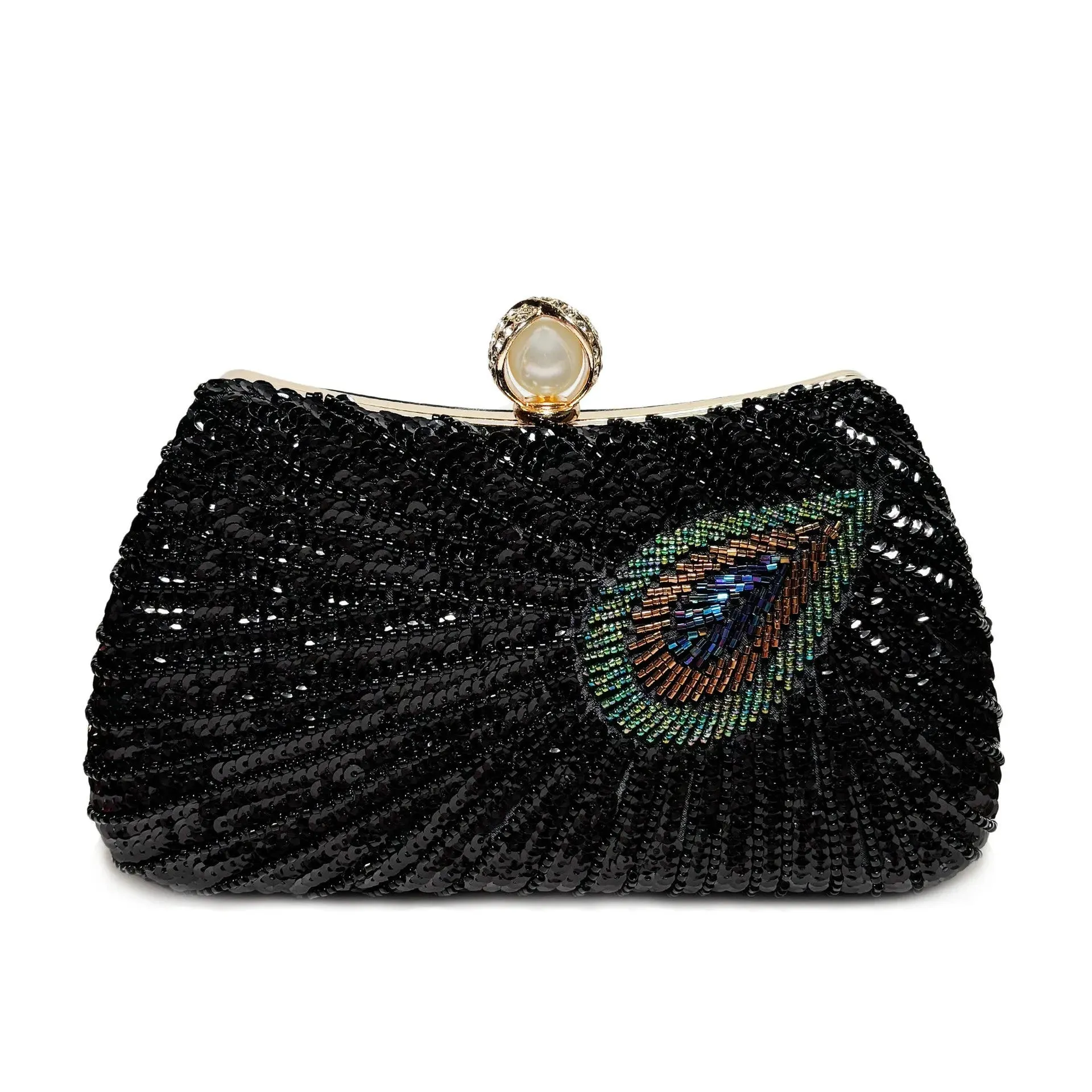 Feather Shoulder Bag Beaded Peacock Large Pearl
