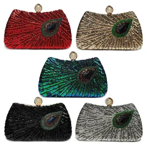 Feather Shoulder Bag Beaded Peacock Large Pearl