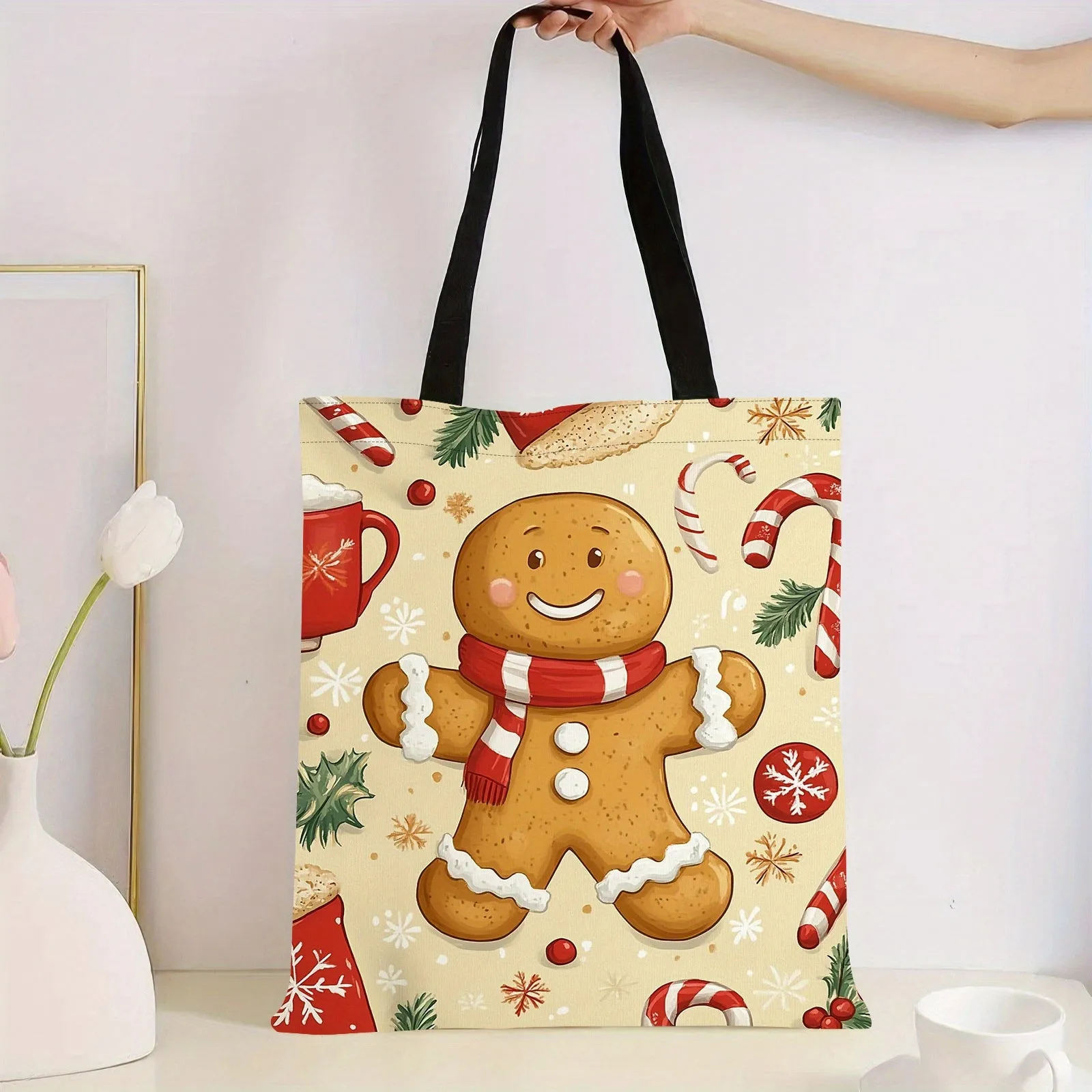 Festive Christmas Tote Bag for Women - Durable Polyester, Top Handle Satchel & Shoulder Handbag for Shopping, Christmas Bags