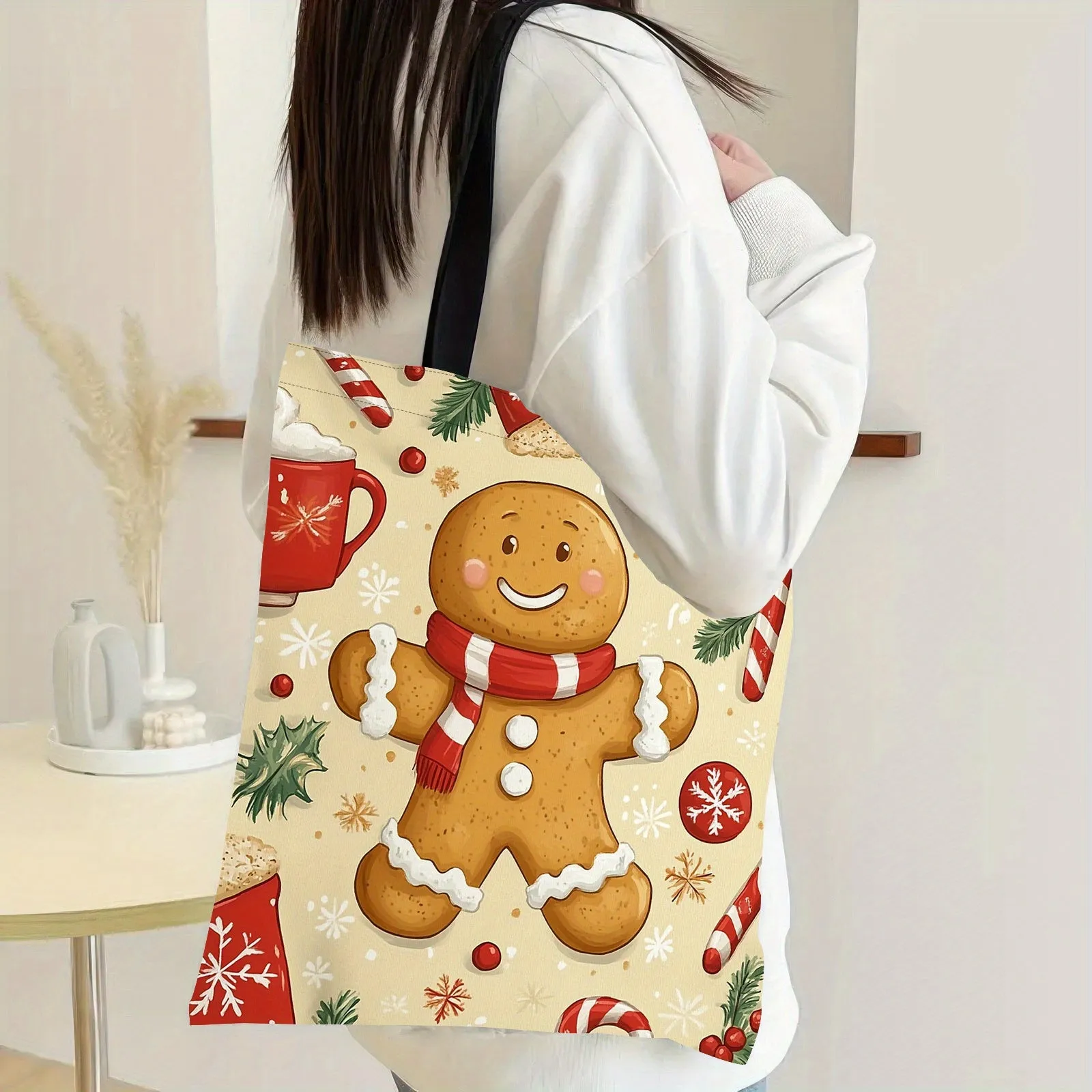 Festive Christmas Tote Bag for Women - Durable Polyester, Top Handle Satchel & Shoulder Handbag for Shopping, Christmas Bags