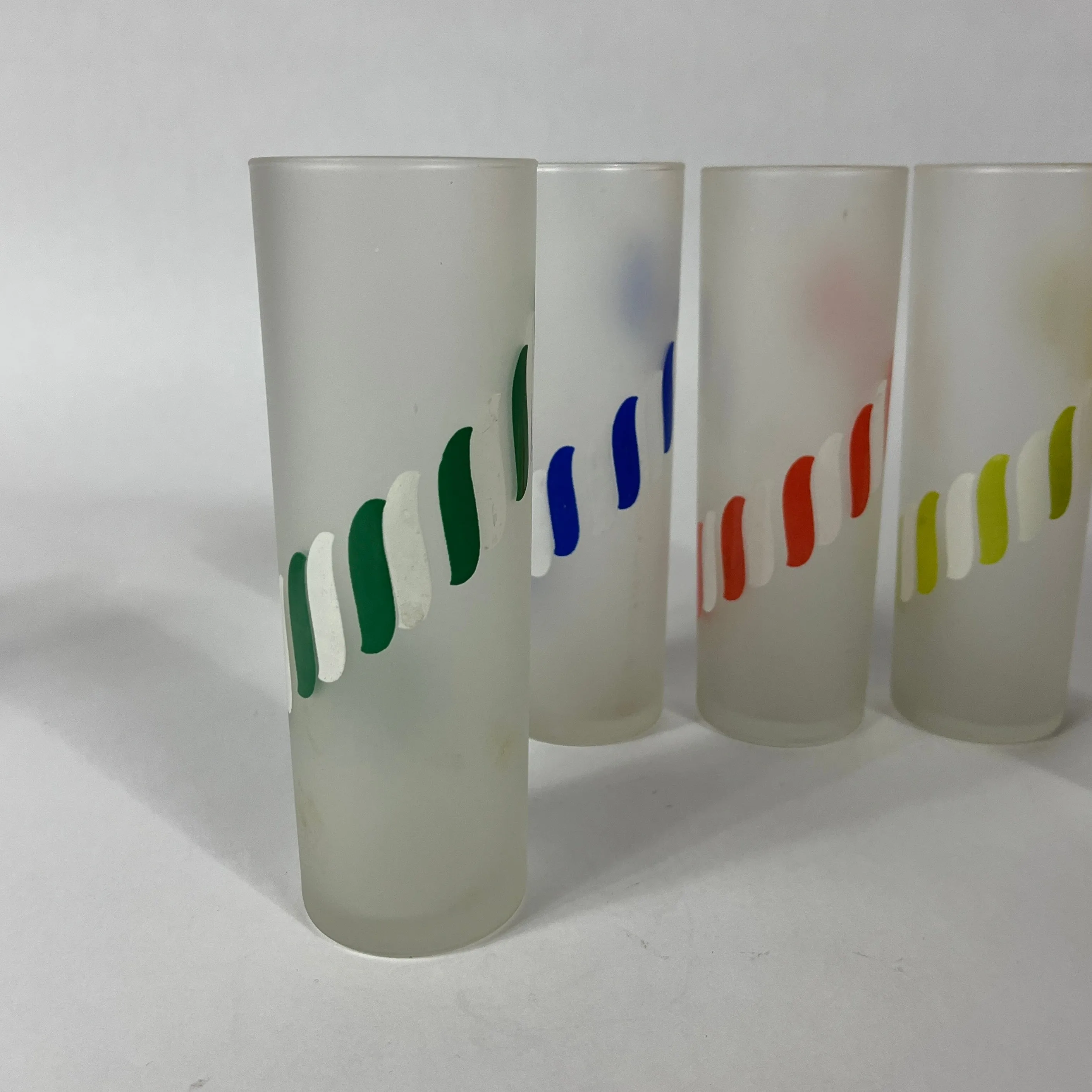 Frosted Ribbon Vintage Collins Drinks Glasses, Set of 6