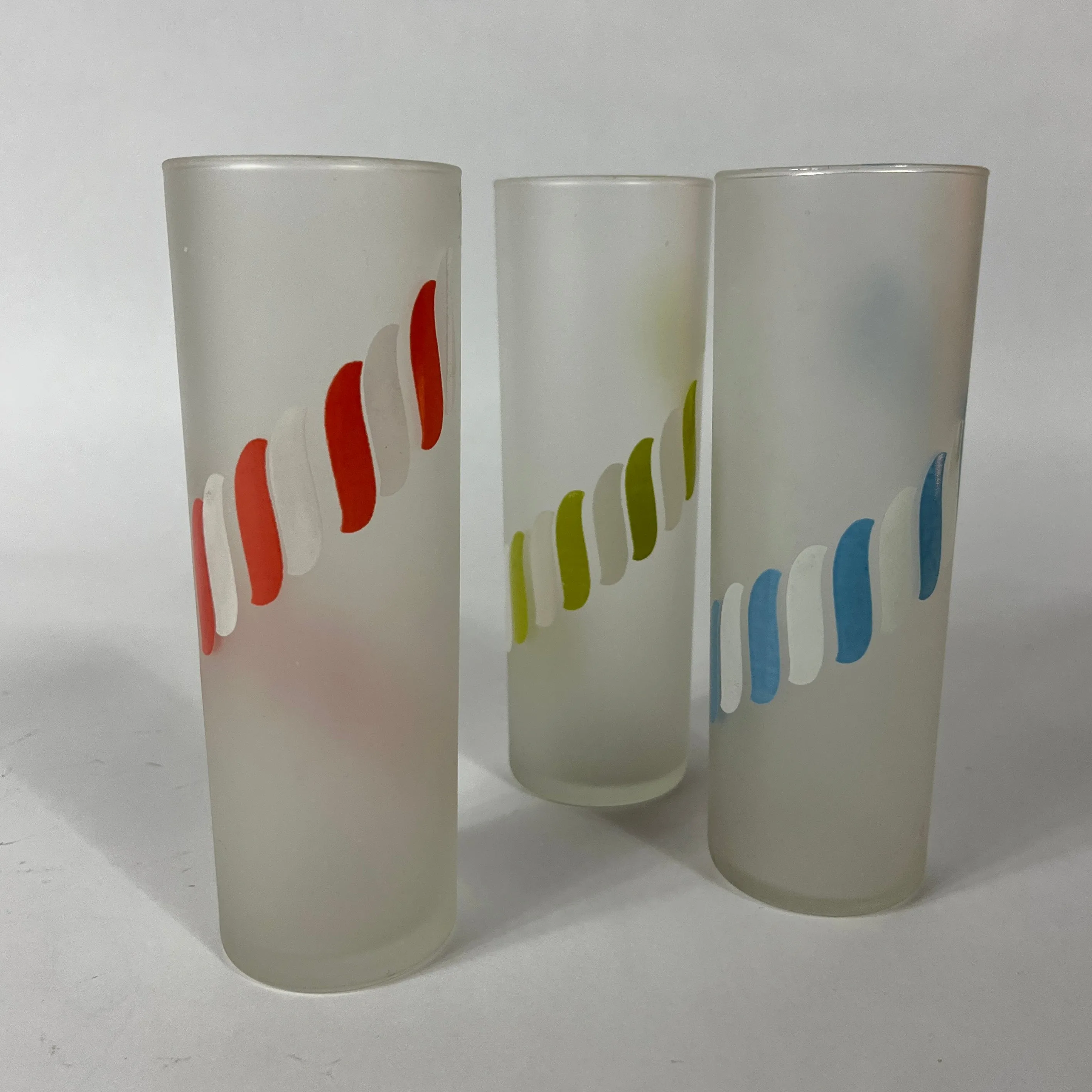 Frosted Ribbon Vintage Collins Drinks Glasses, Set of 6