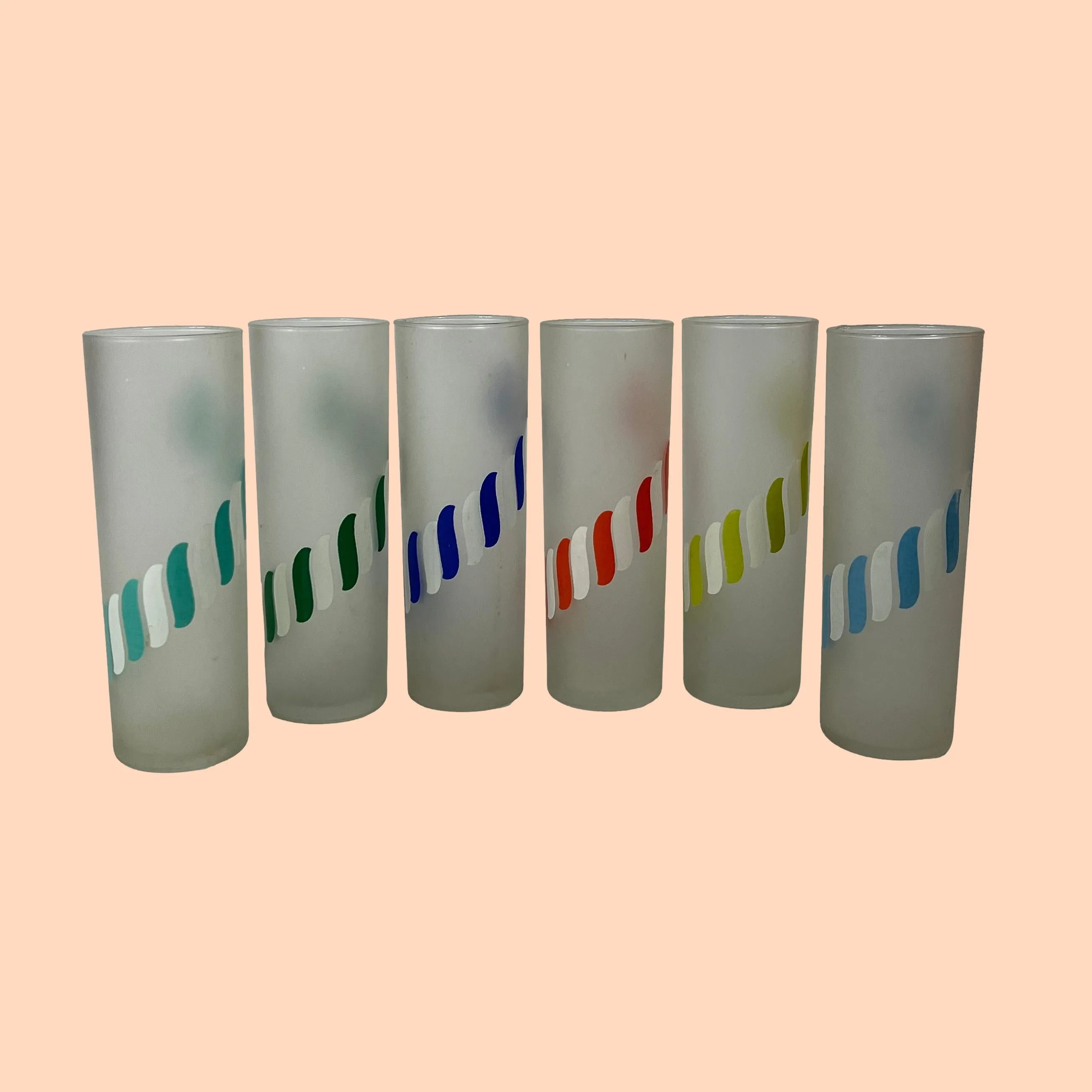 Frosted Ribbon Vintage Collins Drinks Glasses, Set of 6