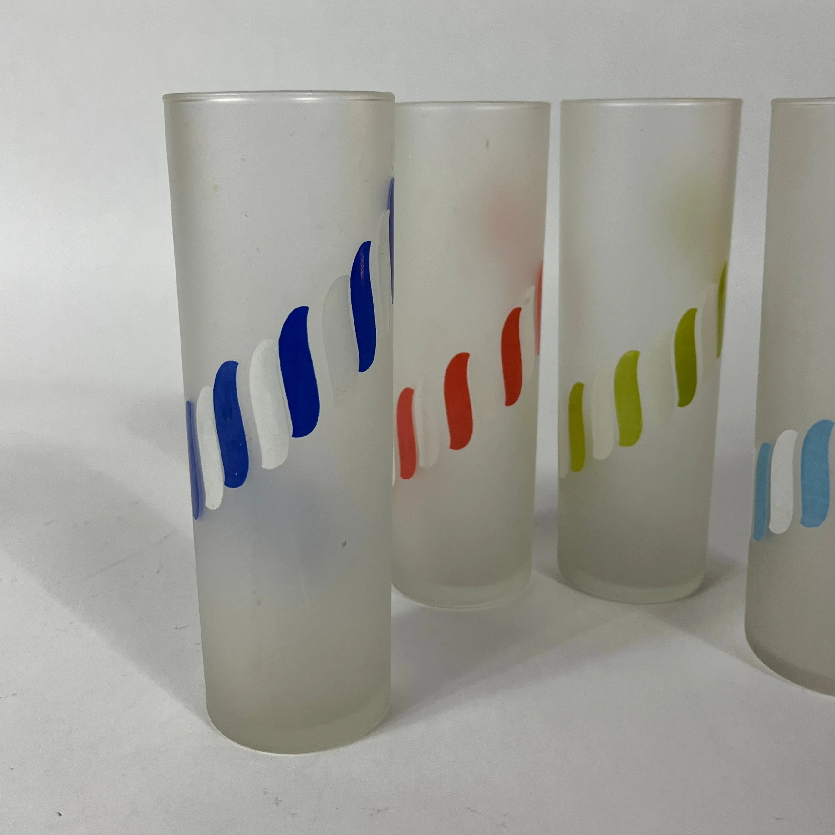 Frosted Ribbon Vintage Collins Drinks Glasses, Set of 6