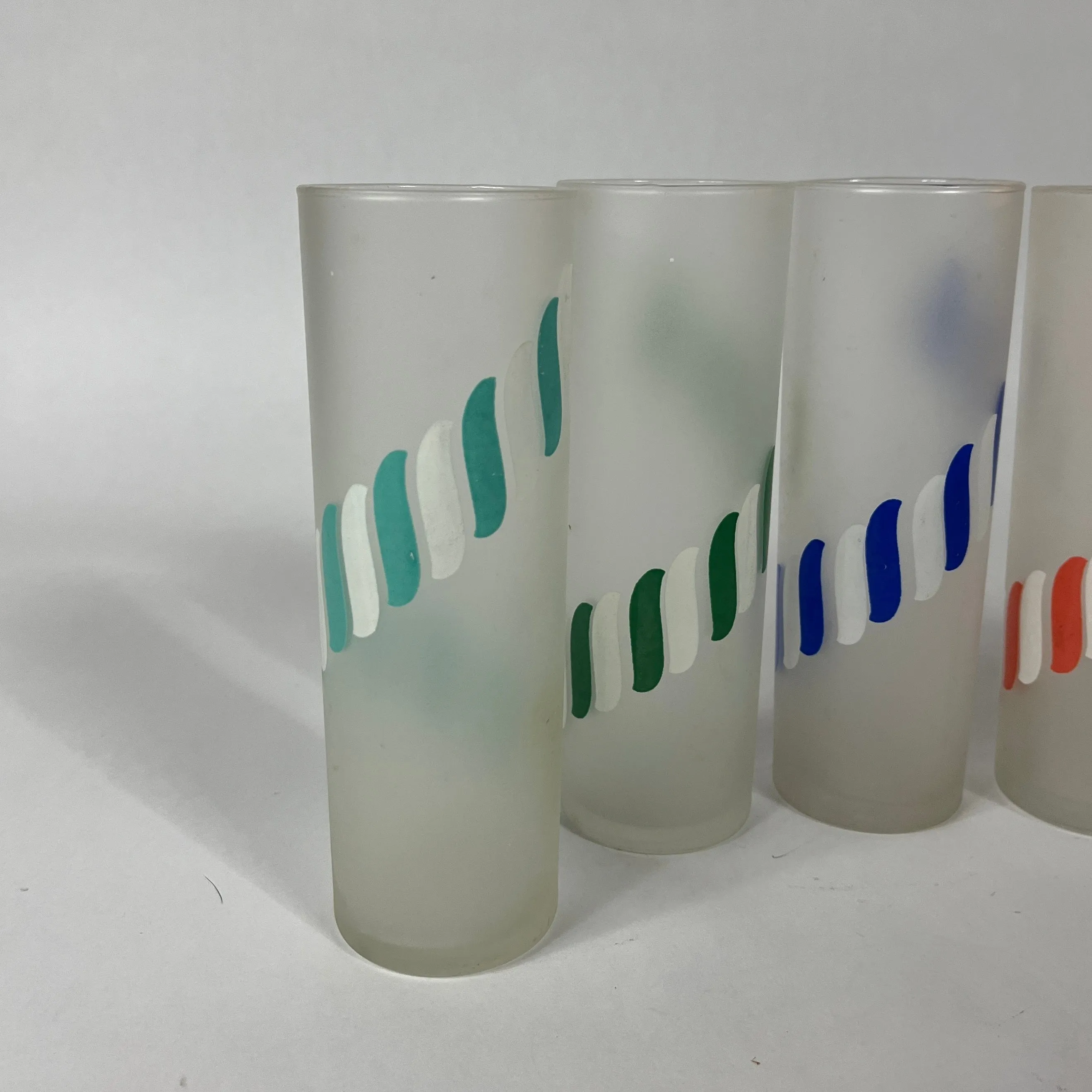 Frosted Ribbon Vintage Collins Drinks Glasses, Set of 6